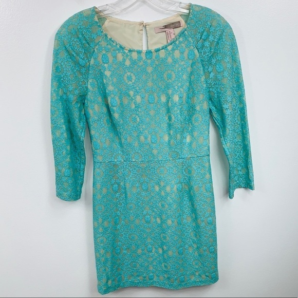 Forever 21 Teal Blue Lace Long Sleeve Dress XS - Picture 1 of 7